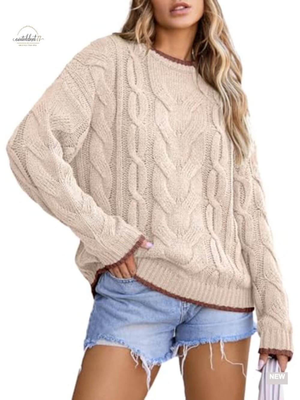 Womens Cable Knit Chunky Pullover Sweater Crewneck Oversized